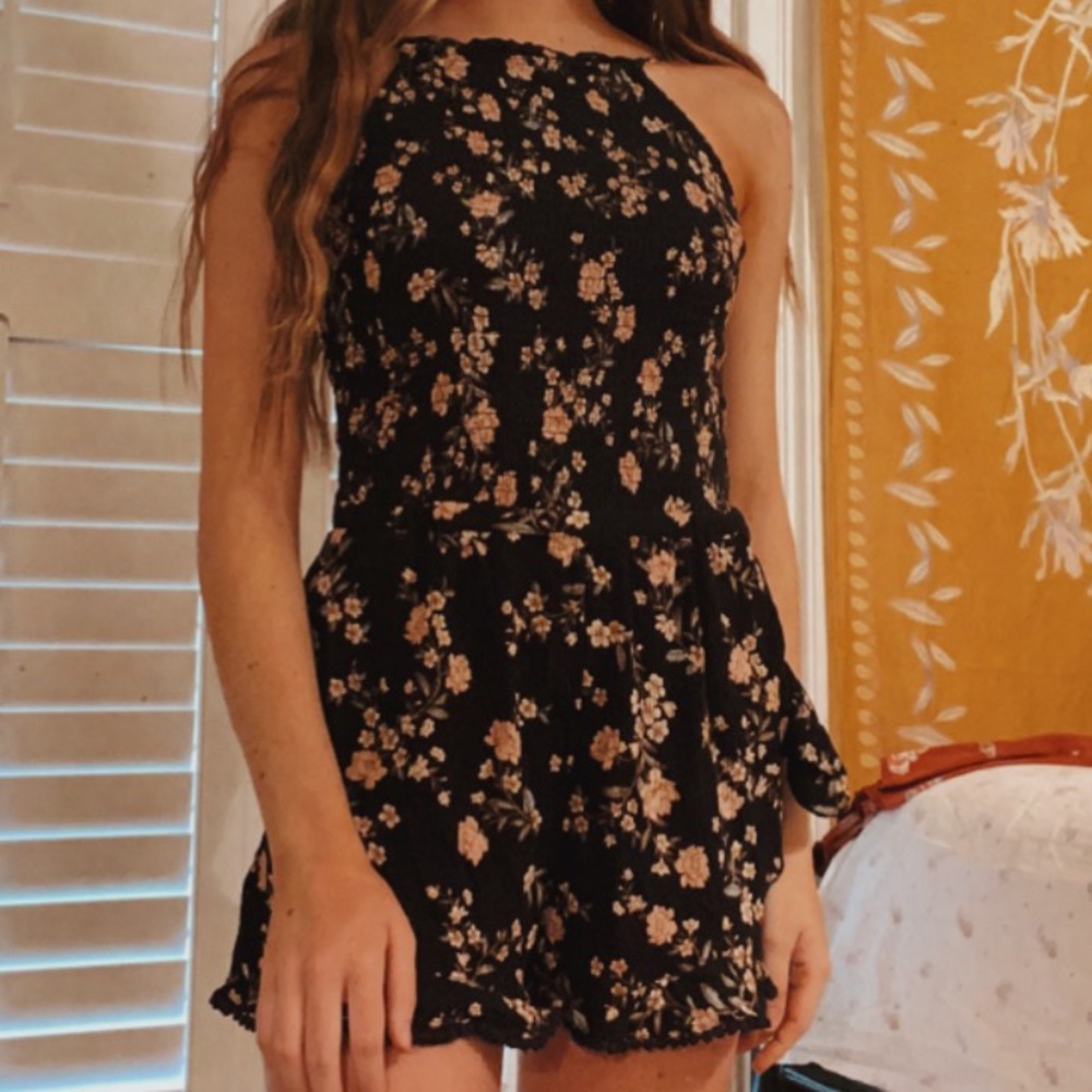 American Eagle Black Floral Romper